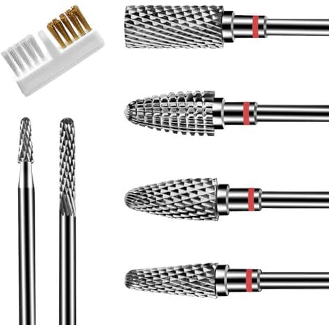 CGBE Nail Drill Bits Set, 6 Pieces Nail Drill Bits, 3/32''(2.35mm) Professional Bits for Nail Cutter, Nail Cutter Tips Grinding Heads Carbide Machine Accessories for Acrylic or Gel Remover - Fine