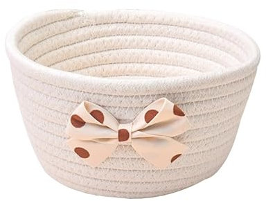 Hrlace Aufbewahrungskorb Rund mit Schleife Geflochten aufbewahrungskorb Organizer Wickelkommode für wickeltische & -kommoden Badezimmer Aufbewahrung Geschenkkorb Leer Baumwollseilkorb Beige Groß
