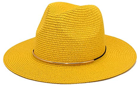Herren- und Strohhut Outdoor Reisen Sonnenschirm Sonne Strohhut Britischer Gentleman Jazz Hut Fischerhut Kiffer Hut (Yellow, One Size)