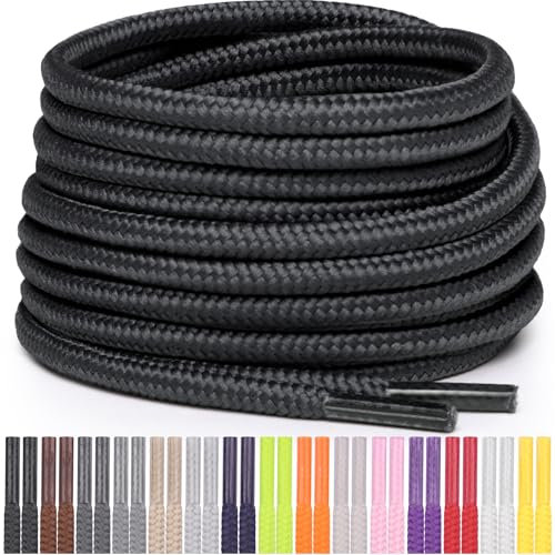 Miscly Cordones Redondos para Zapatos, Zapatillas y Botas - Disponibles en Múltiples Longitudes y Colores (Negro, 183 cm)