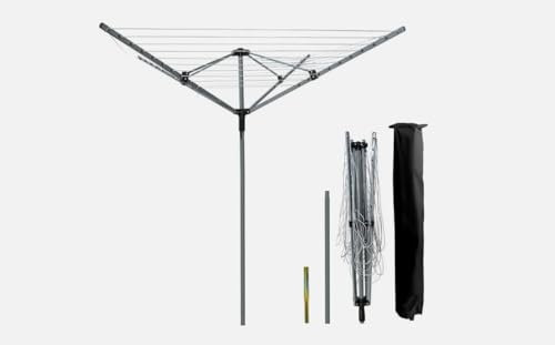 Rotary 4 Arms Aluminium & Powder-Coated Washing Line – Heavy Duty Outdoor Folding Clothes Airer Garden Laundry Drying Rack PVC Coated Line With Ground Spike & Cover (50M Powder Coated Airer)