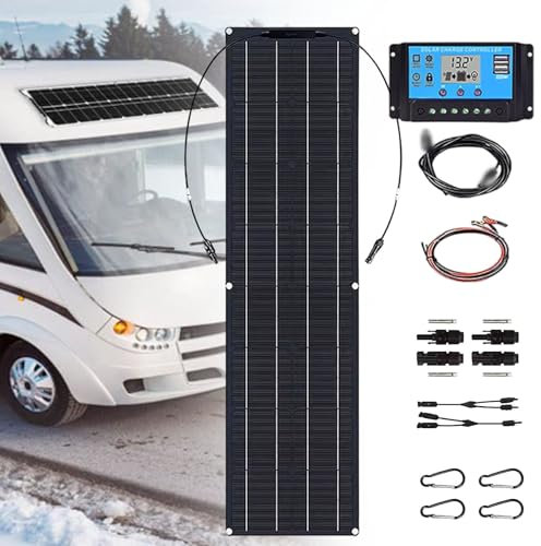 Panel Solar PortáTil Flexible De 400 W, Panel Solar A Prueba De Agua Ip67, Kit De Panel Solar Para Cargador De BateríA De AutomóVil Y Barco, Cargador De BateríA Solar Flexible, Con Controlador,Black