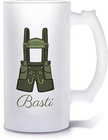 Bierkrug mit Name personalisiert | Lederhose | Glasbierkrug individuell bedruckt | Biergeschenk für Männer zum Geburtstag Bayern Tracht Oktoberfest-Dekoration Wiesn Party Brauerei Bier brauen Helles