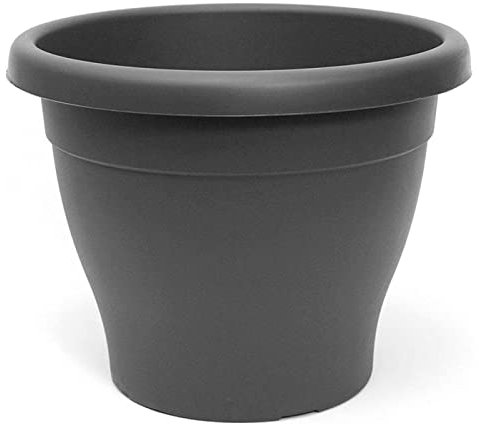 Tradineur - Maceta Redonda Mediterranea - Fabricado en Plástico - Macetero Apto para Exterior e Interior del hogar - Diámetro: 25 cm - Color Antracita