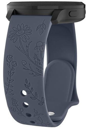 Oumida Armband für Garmin Venu/Venu Sq/Venu Sq 2/ Venu Sq 2 Music/Venu 2 Plus für Damen, 20mm Silikon Armbänder, Schön Floral Gravierte Uhrenarmband Classic Sport Ersatzarmband, Blau Grau