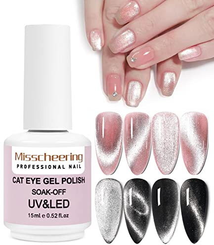 DouborQ 15ml 9D Wide Cat Eyes Gel Nail Polish Magnetic Starry Sky Gel Polish Effect Gel Nail (9D Silver, 15 ML)