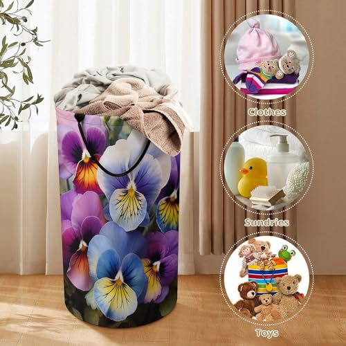 Großer Wäschekorb, Stiefmütterchen, Perfektion, bedruckt, Wäschekorb, Aufbewahrung, schmutzig, mit Griff, für den Einsatz in Waschküchen, Schlafzimmern, Badezimmern, Schlafsäle