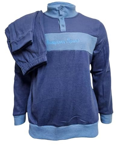 DEMONA Pigiama Uomo Invernale Molto Caldo in Morbidissimo Pile Maglia Pantalone Inverno SPEDIZIONE Gratuita (IT, Testo, L, Regular, Regular, Brandon-A/Blu)