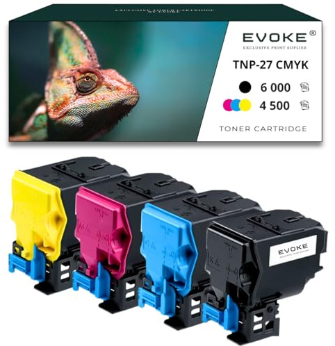 Tonerkartuschen für Konica Minolta TNP-27 CMYK, 6.000 Seiten, Schwarz + 4500 Seiten pro Farbe, A0X5153 / TNP27, kompatibel mit C25 Ineo+ 25, 4 Stück
