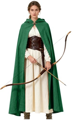 keland Mittelalter Umhang Leinen Renaissance Kapuzenumhang für Damen Herren Halloween Cosplay (Grün)