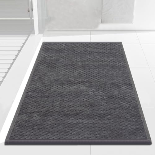 Cheerx Tapis de Bain Antiderapant 40 X 60 cm, Moelleux en Microfibre, Tapis Antidérapant en Caoutchouc, Absorbant l'eau, Tapis Lavable en Machine, Extra Epais, pour Douche, Baignoire, Gris