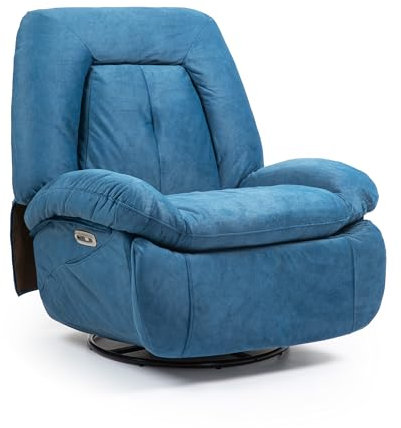 ALEAVIC Poltrona relax elettrica per massaggio, riscaldamento vibrazionale, girevole con connettori tipo C e USB, 1 tasche laterali, poltrona reclinabile per TV, soggiorno (Blu)