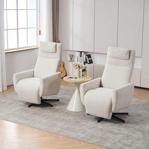 Sillón reclinable de chenilla con reposapiés, giratorio y reclinable para salón, moderno sofá, color beige