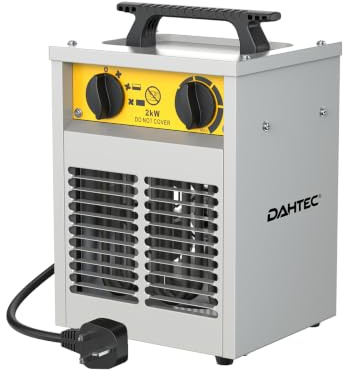 DAHTEC 2 kW Enhanced Electric Fan Heater - Steel Casing - Portable Heaters | Industrial, Thermostat, Overheat Protection, Ideal for Construction Site, Garage, Greenhouse