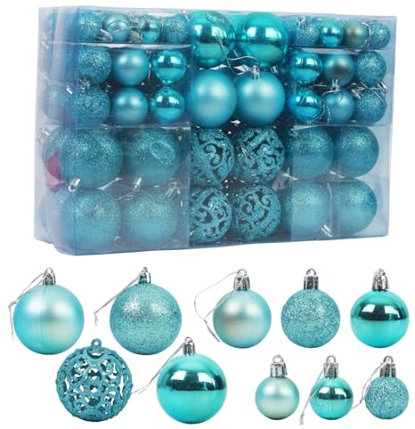 100 PCS Weihnachtskugeln Kugeln Splitterfrei Kugeln Weihnachtsbaum Dekoration Ornamente für Weihnachten hängende Dekorationen (Eisblau)