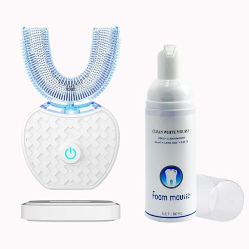 Automatic Ultrasonic Toothbrush, 360 Auto Sonic Brush, Teeth whitening Brush with Timer & Wireless Charging 360° Ultrasonic Electric Toothbrush for Adult (White)