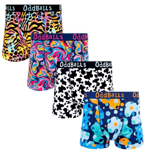 OddBalls Mens Boxers Multipack – 4 Classic Fit Cotton Boxer Shorts, Underwear with Elastic Waistband – Breathable, Soft Mens Boxer Briefs (UK, Alpha, XXL, Regular, Regular, Signature Drop)