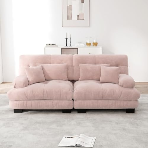 Rvjiahe Cloud Ecksofa für Wohnzimmer, Chenille Doppelsofa mit 2 Lendenkissen und 2 Dekokissen, Massivholzrahmen (Rosa+2Sitz)