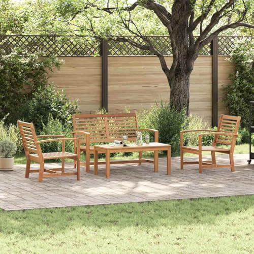 Teenpull Garten-Sofa-Set 4-teilig, Natur Teak-Massivholz, langlebig, für Balkon & Terrasse, Bequeme Outdoor-Sitzgruppe, witterungsbeständig