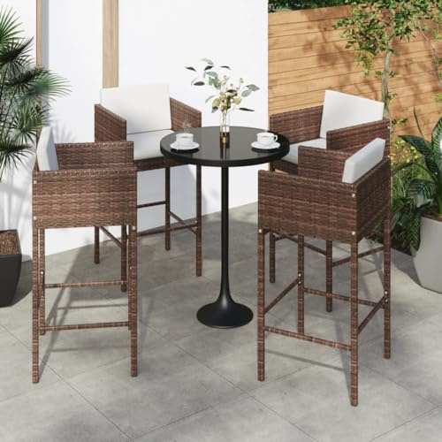 Frdhee Gartenstühle Gartensessel, Barhocker 4 STK. mit Kissen Braun Poly Rattan für Garten, Pool, Terrasse, Esszimmer