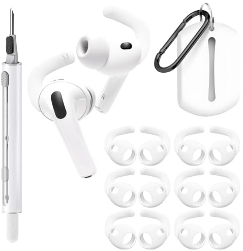 Seltureone 6 Paar Ohrhaken für AirPods Pro 3 (2025) mit Reinigungsset | Ohrhaken mit Reinigungsset & Aufbewahrungstasche Weiche Silikon Ohreinsätze für Sport Anti Rutsch Aufsätze für AirPods Pro 3