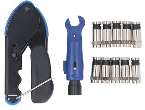 KANASI Koaxial-Kompressionswerkzeug, RG59 RG6 Kabelcrimper mit Abisolierzange und F-Steckern für professionelle Installateure