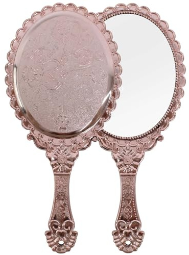 FooYee Handspiegel mit Griff Retro, Tragbarer Kosmetikspiegel mit Griff, Vintage Handspiegel Oval Kunststoff für Friseur Make Up Zuhause Reise