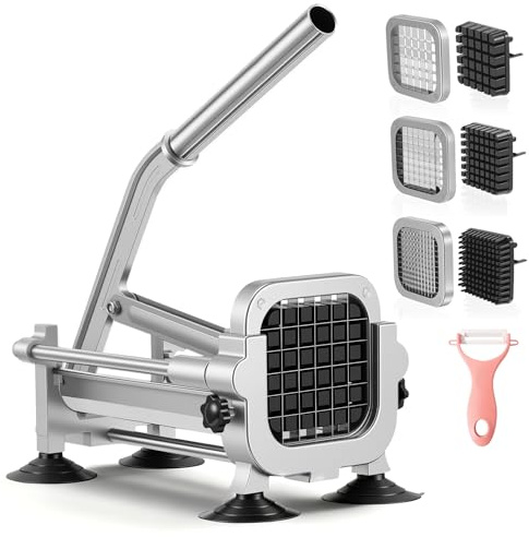 Ovshnrr Cortador de Patatas Profesional, Cortador Patatas Fritas con Cuchillas de Acero Inoxidable de 6mm, 9mm, 13mm para Patatas, Pepinos, Zanahorias y Frutas