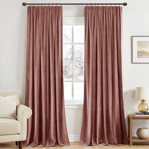 MIULEE Samtvorhang Kräuselband Blickdicht 2er Set Altrosa 140x245cm | Samtvorhang schwer blickdicht, thermische Isolierung, Kräuselband, edler Look für Wohn- und Schlafzimmer