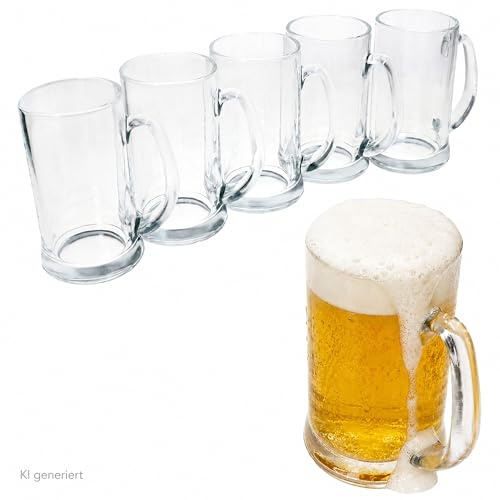 MamboCat 6er Set Viva Bierkrug I 0,5 L, Höhe 16 cm I für 6 Personen I Bierhumpen aus Glas mit Henkel I transparente Biergläser 500 ml I Bierseidel für Partys