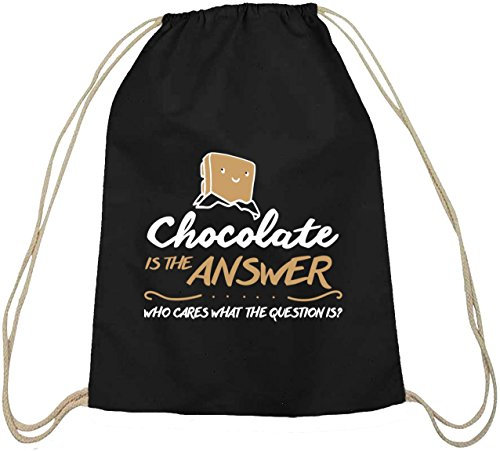 Shirtstreet24, Chocolate Is The Answer, Baumwoll natur Turnbeutel Rucksack Sport Beutel, Größe: onesize,schwarz natur