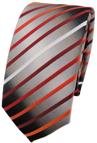 TigerTie schmale Krawatte orange silber grau weiß schwarz gestreift - Schlips Binder Tie