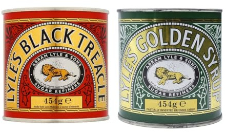 Lyle's Golden Syrup - Cane Sugar Syrup AND Lyle's Black Treacle - Cane Molasses **BUNDLE** - 2 Tins, 11 Fl Oz (325 ml) each
