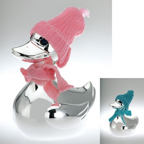 Spardose Ente Versilbert mit Schal und Mütze Silber Sparbüchse Sparschwein Spardosen Geldgeschenke