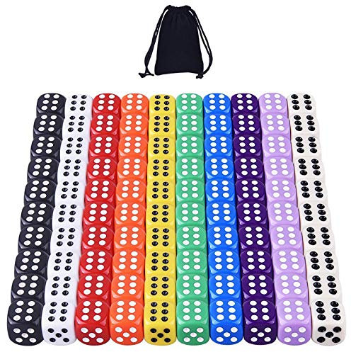 AUSTOR 100 Stück Würfel Bunt Würfel 6 Seitige Würfel 16mm für Tenzi Würfelspiele Tischspiele (Runde, Solide Farbe)