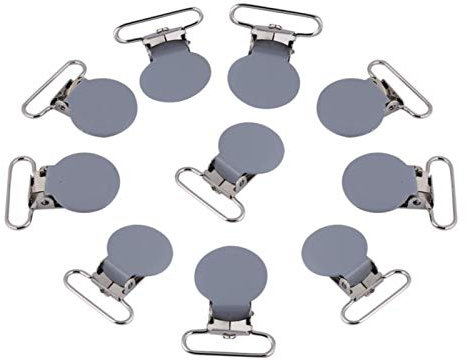 Walfront Schnuller Clips Klein, 10 Stück Hosenträger Clips 25mm, Schnuller Strapse Clips Halter Runde Suspender Braces(8 x 6 x 1cm Grau)
