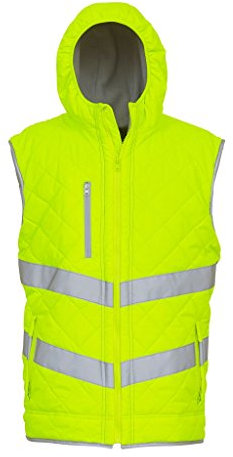 Yoko Unisex Adults Hi Vis Kensington Hooded Gilet (L) (Yellow)