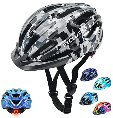 Exclusky Fahrradhelm Kinder Jungen 50-57CM Kinder Fahrradhelm mit Licht Kinder Fahrradhelm mit Visier Fahrradhelm Mädchen Mehrere Belüftung Helm Kinder 5-13 Jahre