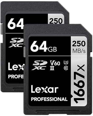 Lexar 64GB (2-Pack) Professional 1667x SDXC Memory Cards, UHS-II, C10, U3, V60, Full-HD & 4K Video, Up To 250MB/s Read, for Professional Photographer, Videographer, Enthusiast (LSD64GCBNA16672)