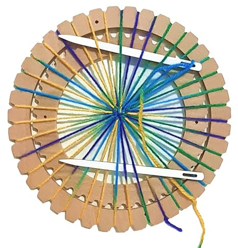 2 Rundwebrahmen aus Holz mit Webnadel und Anleitung Kinder-Motorik -Spielzeug, schon fertig bespannt, Handmade Germany