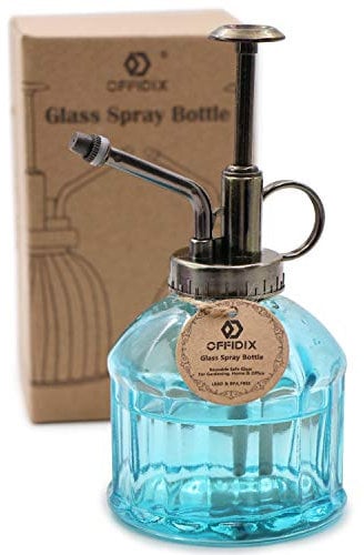 OFFIDIX Flacone spray per irrigazione in vetro, nebbia per piante con annaffiatoio per fiori in plastica color bronzo per annaffiare piccole piante all'interno di casa o ufficio (blu)