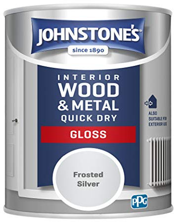 Johnstone's - Wood & Metal Paint - Gloss Finish - Frosted Silver - 750ml - Water Based - Non Drip & Quick Drying - Radiator Paint - Low Odour - Dry in 1-2 Hours - 8m2 Coverage per Litre