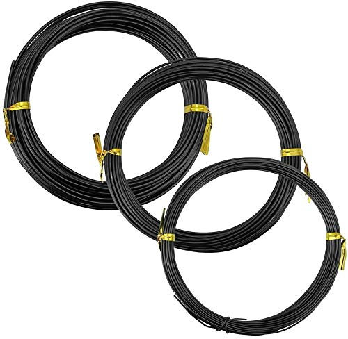 KLYNGTSK 3 Rollen 10 Meter Bonsai Draht 1mm/1,5mm/2mm Bonsai Kabel Aluminium Draht Pflanz Draht für Bonsai Baum, Schwarz