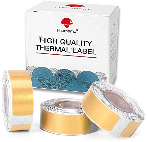 D30 Thermopapier - Kompatibel mit Phomemo Golden Glitter-Aufkleberpapier, selbstklebendes Etikett, Thermoaufkleberpapier 14x40mm, Zuhause Arbeit, 3 Rollen