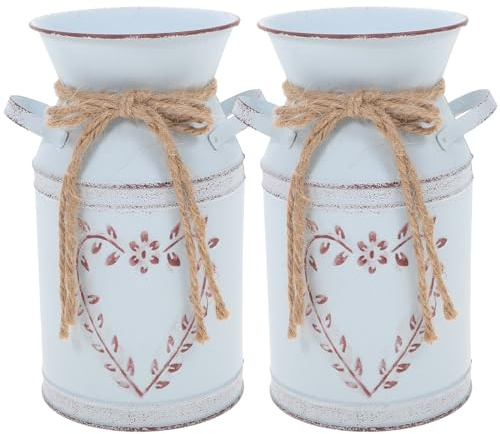 YARNOW 2St. Vintage Blumeneimer Blumentopf Eisen Blumenvase Rustikale Shabby Chic Deko Herz Vase Milchkanne Landhaus Vase Übertopf für Neujahr Tischdeko Gartendeko Hochzeit Mittelstücke