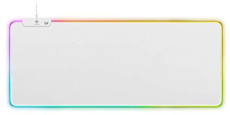 DELTACO Tapis de Souris XXL 90 x 36 x 0,4cm - LED RGB Rétroéclairé Modes Dynamiques (6) Statiques (7) et Respirant - Surface en Tissu - Antidérapant - Souple - USB - Garantie 5 Ans - Blanc