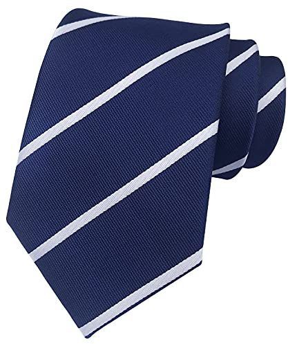 Rosiika Cravates à carreaux à rayures pour homme - Motif business formel - Pour fête de mariage, Bleu marine/blanc, taille unique