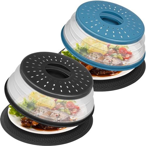 WENWELL Microwave Splatter Cover for Food,Micowave Cooking Splash Guard,Kitchen dish bowl Plate Proof lid,Dishwasher-Safe,BPA-Free Silicone & Plastic,10.5 Inchs 2 pcs