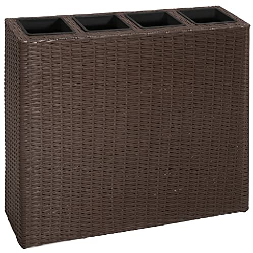 Garten-Hochbeet,Outdoor-Hochbett, Blumentöpfe, Gemüse, Obst, Kräuter für Outdoor, Terrasse, Garten,mit 4 Töpfen Poly Rattan Braun