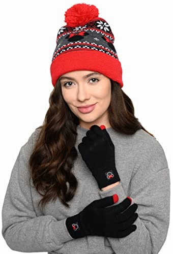 Disney Erwachsene Strickmütze Mütze und Texting Handschuh Set Mickey Minnie Mouse Print